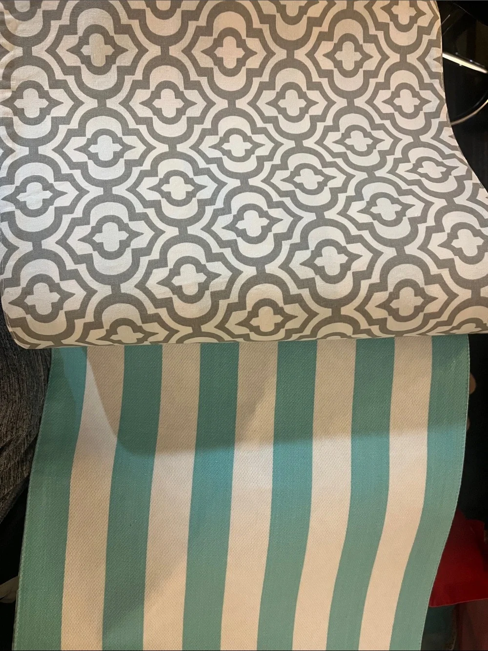 Set of 4 Reversible placemats in Bohemian style Striped Blues and Pattern #277